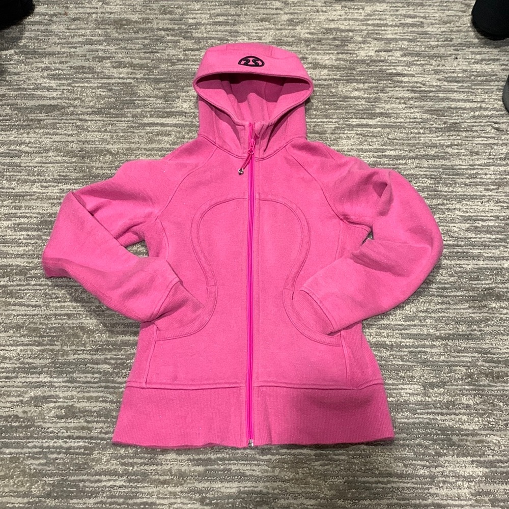 Lululemon pink with silver flecks full zip scuba hoodie